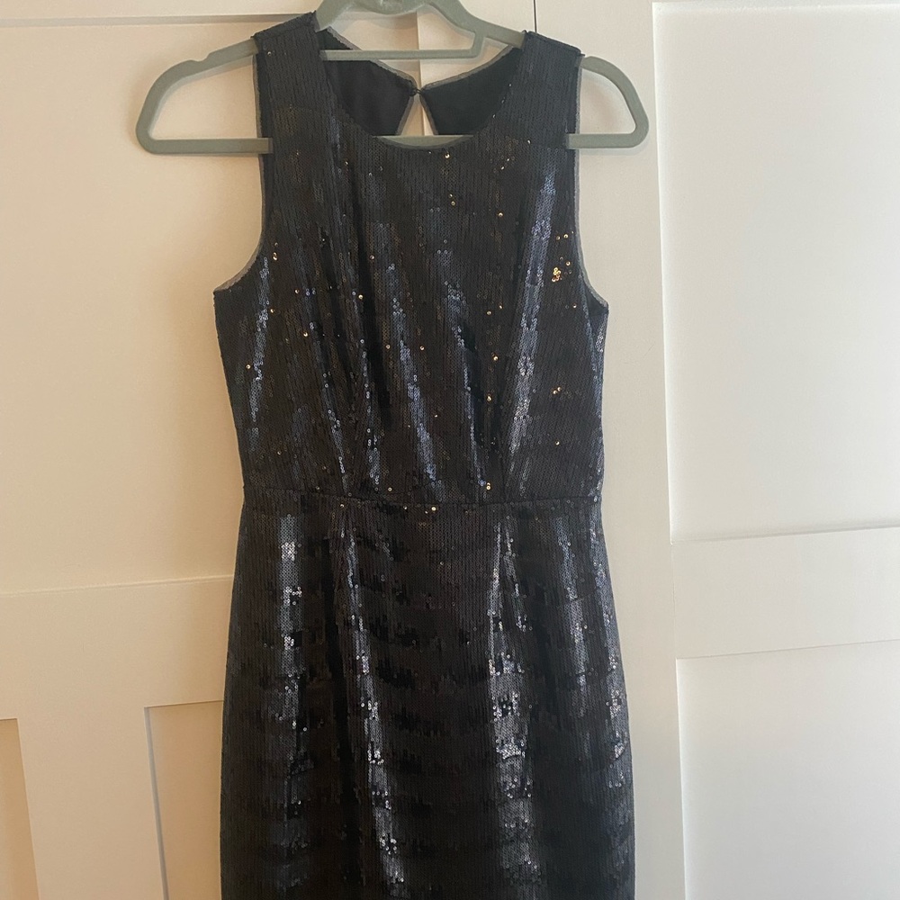 BCBG black sequin mini dress with open back size medium